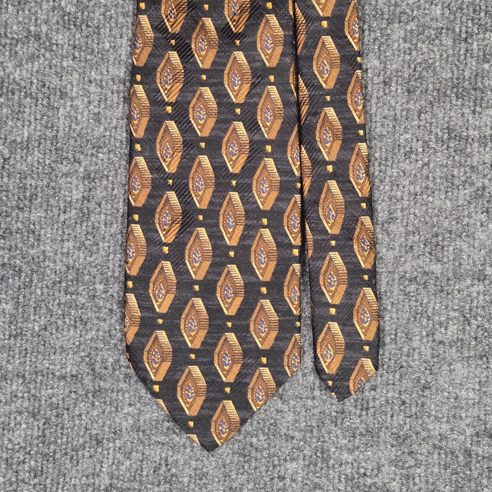 Robert Talbott Studio Silk Tie Mens Black Gold Geometric Diamond Hand Sewn USA